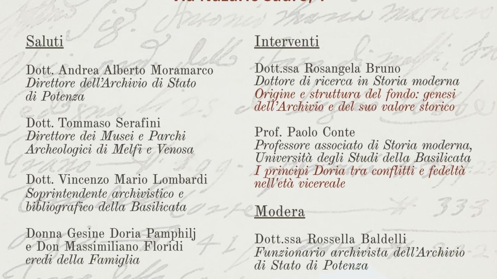 CONVEGNO DI STUDI SUL FONDO ARCHIVISTICO “AZIENDA DORIA” ALL'ARCHIVIO DI STATO DI POTENZA